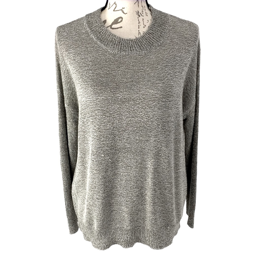Lush Textured Oversized Drop Shoulder Crew Neck Long Sleeve Sweater Gray White S